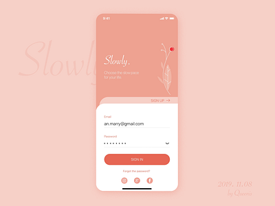 Slowly - sign in app design user interface