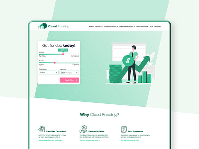 Cloud Funding Landing Page charts cloud design finance funding green homepage landing page loan mockup ui user interface ux website