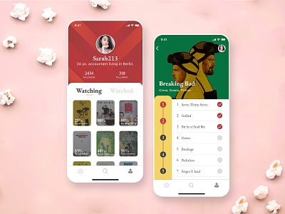 TV show management app breaking bad dailyui episodes mobile app mockup movies phone mockup popcorn social media app tv app tv show ui uidesign user experience user interface ux