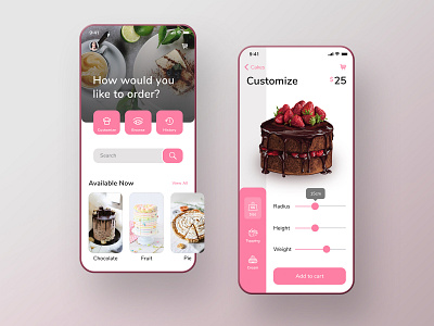 Cake Studio App android app bakery cake cook design ios mobile nunito font order food pink studio ui user inteface ux