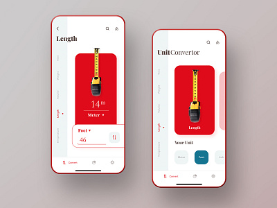 Unit Convertor app convertor feet imperial length meter metric minimal mobile playfair display red ui unit user interface ux