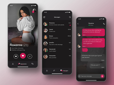 Dating App Concept android app chat dailyui dark mode dating datingapp ios love message messaging mobile mockup pink ui uplabs user interface ux