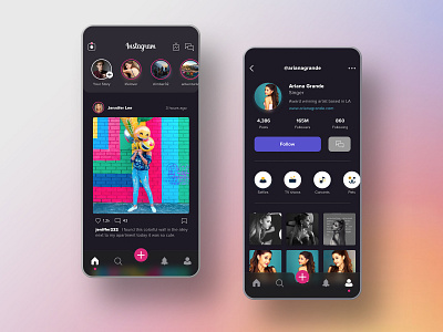 Instagram Dark Mode Redesign android app ariana grande dailyui dark mode design instagram ios mobile pink redesign social media ui user interface ux