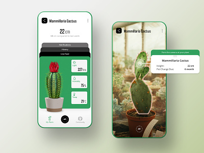 Plant Monitor App app ar augmented reality cactus coolvetica green mobile monitor notification open sans phone mockup ui user interface ux