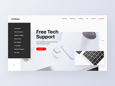 TechRepair - main header design landing minimal repair typography ui ux web website white