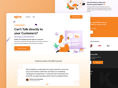 Koinz - Growth engine for restaurants analysis analytics branding call to action concept design illustration interaction design loyalty online product product design reviews ui user experience user inteface ux web design webdesign website