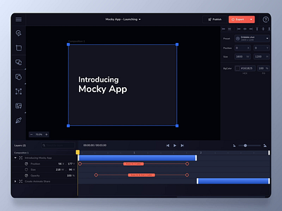 Mocky app - publish project aftereffects animation concept dailyui dark dark mode dark ui design interaction interaction design mockup software timeline ui ux web application webdesign