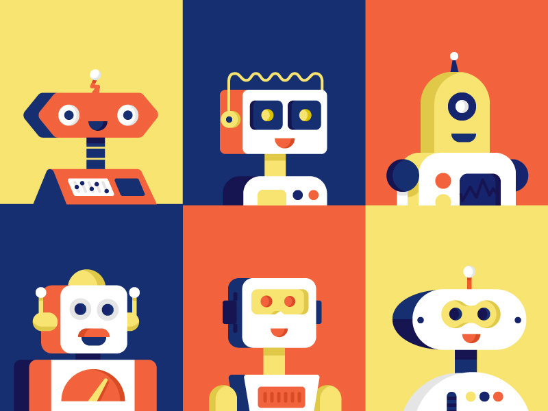 Happy Robots excited smile characters happy robot robots illustration