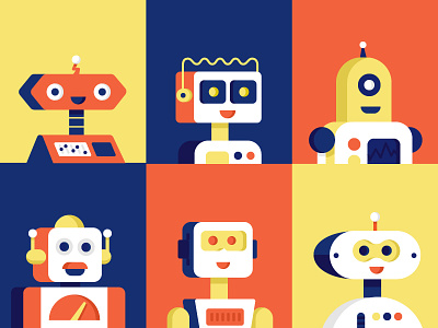 Happy Robots characters excited happy illustration robot robots smile
