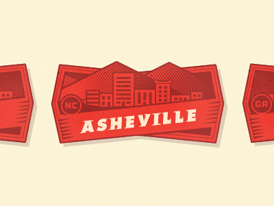 City Badge - Asheville 352 media group badge beer brewery city futura halftone illustration lettering losttype mountains outage the stein type typography
