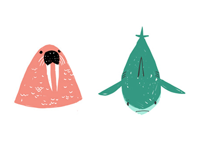 Walrus. Shark. animals illustration nature shark walrus