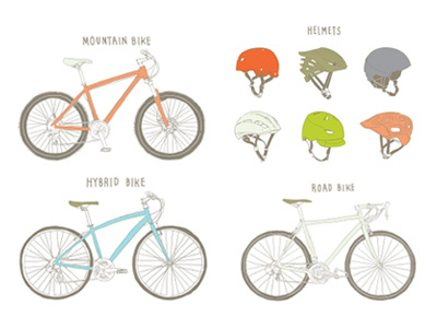 Bikes And Helmets bike biking cleveland cycling helmet illustration