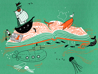 Literary Lots aquatic boat book illustration submarine whale