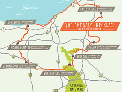 Map of Boston's Emerald Necklace showing breaks