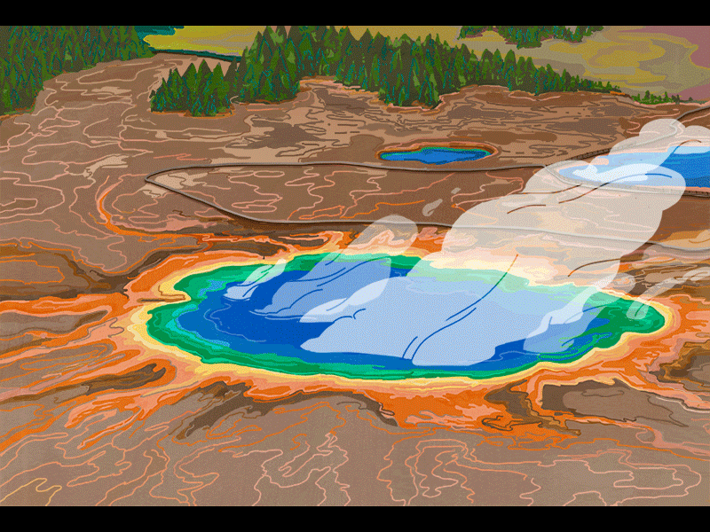 Grand Prismatic Spring Animation Dribbble gif illustration landscape meet us in the parks meet us in the woods national park nature yellowstone