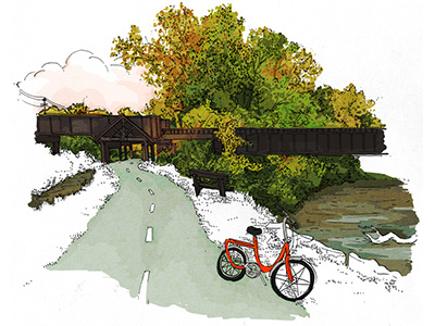 The Towpath Trail bike biking bridge cleveland cycling illustration nature ohio path towpath trail