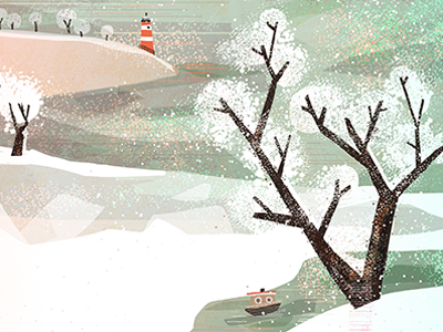 Winter Passage boat illustration landscape lighthouse snow winter