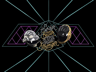 Harder, Better, Faster, Stronger. daftpunk gold helmets lettering neon silver