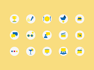 Event icons 3/3 app blue colors design events geometric icons icons set illustration mobile ui vector yellow