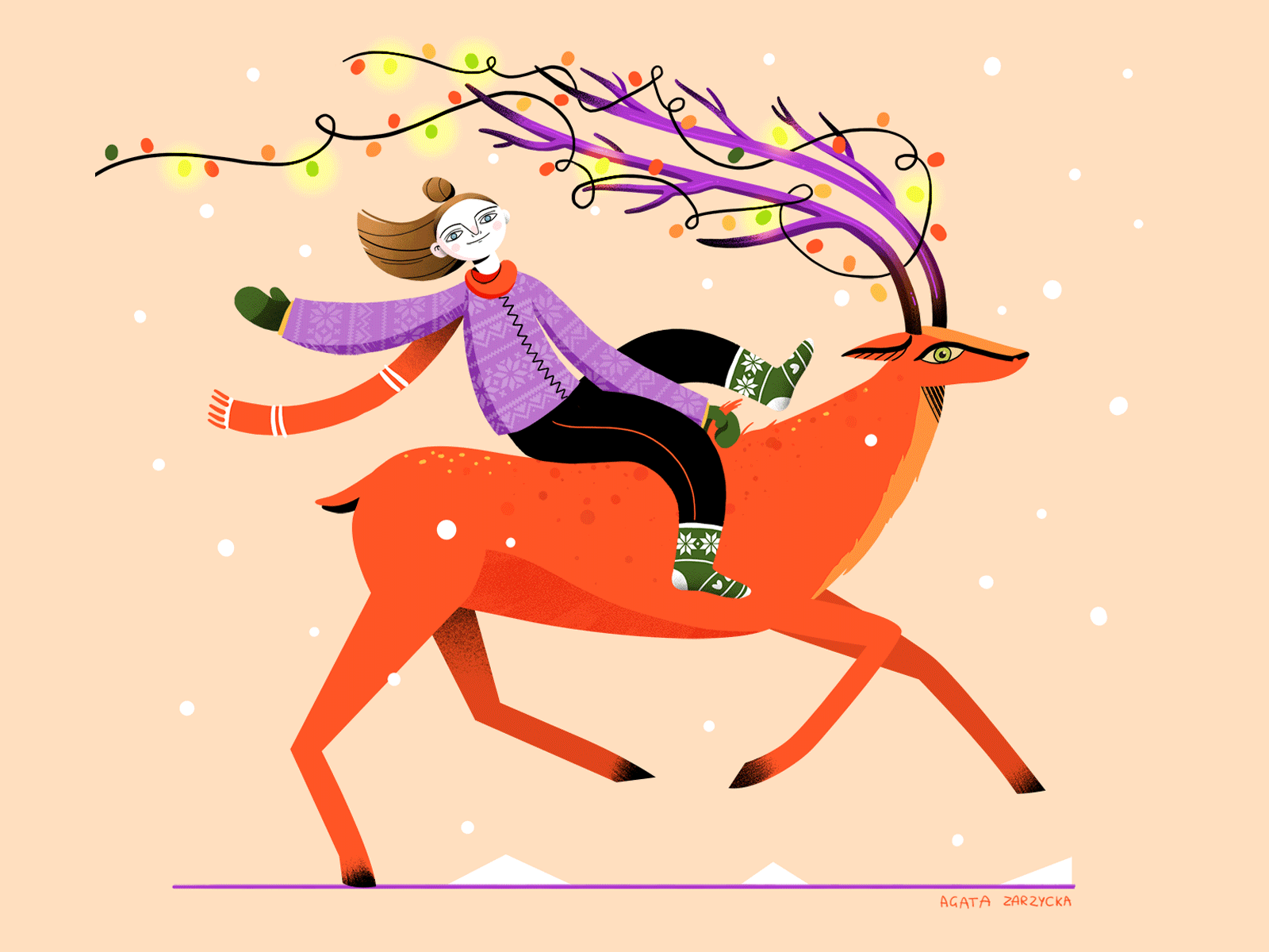 Merry Christmas and a Happy New Year! 2d dear flat flatdesign gif girl illustration texture