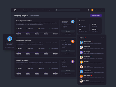 Dark mode of client portal dashboard black character clean clean ui concept darkmode design flat free minimal modern simple trend type ui user experience ux ux vector web