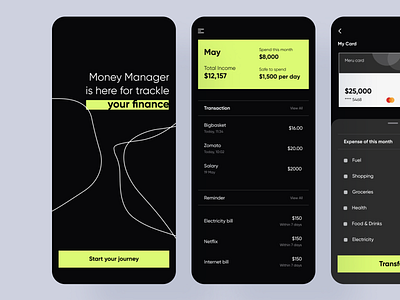 Wallet app app clean dark theme design finance minimal mobile app ui ux wallet