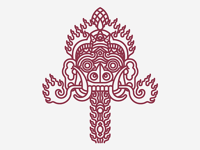 Rangda bali culture demon god icon line mask pictogram vector