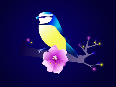 Blue tit bird birds blue tit gradients icon illustration tree wildlife