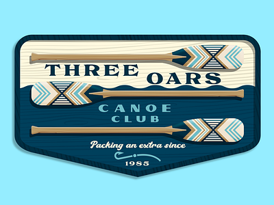 Three Oars Canoe Club adventure badge blue canoe club lake paddle par river sign vector water wood