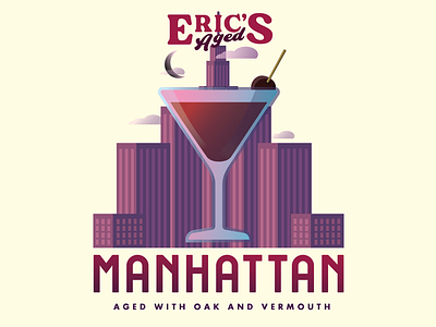 Eric’s Aged Manhattan Cocktail Label alcohol city cocktail drink label manhattan new york packaging purple rye whiskey