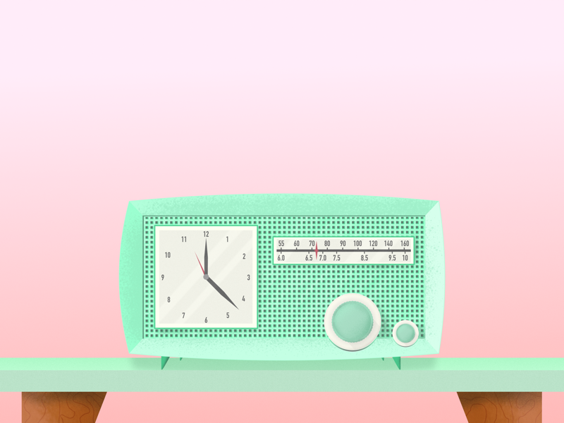 Retro Clock Radio time 40s 60s 50s old school illustration vector designer design art interior design table pink green radio clock retro