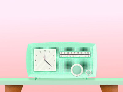 Retro Clock Radio 40s 50s 60s art clock design designer green illustration interior design old school pink radio retro table time vector