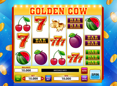 Golden Cow casino cherries cherry classic classic slot cow gambling game art plum seven sevens slot design slot machine watermelon