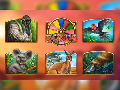 Outback Wildlife animation australia australian bird desert digital art gambling game art kangaroo koala platypus savannah slot machine symbol wheel of fortune