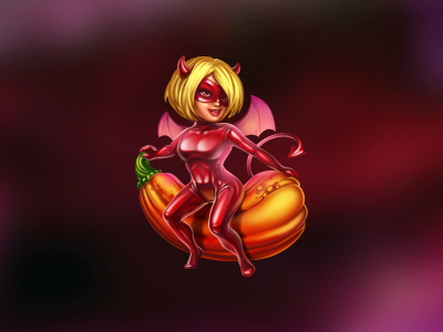 Demoness character demoness digital art game art game design graphic design latex mask pumpkin slot design wings