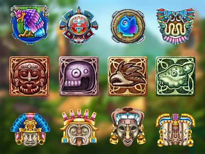 Azteke ancient animals aztecs civilization gambling game art game design gods idols jungle mask night ruins sanctuary slot design slot machine stars symbol symbols torches