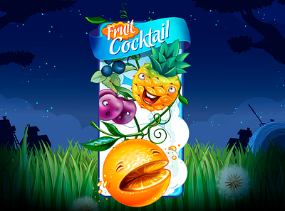 Fruit Cocktail ananas apple blueberries bucket cocktail dandelion dogrose fruit game art grass illustration lemon melon orange peach pear plum slot machine straw watermelon