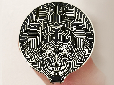 Neuro Funk Express Pin apparel circuit design funk lineart monoline pin skull sportswear vector