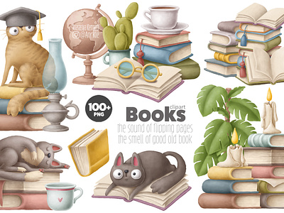Books clipart aducation back to school books cartoon cats clipart illustration library owl reading study teacher