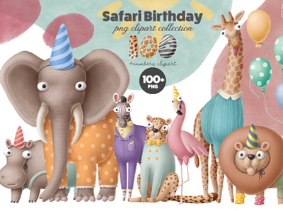 Safari birthday party collection africa animals birthday cartoon character design kit doodle drawing illustration party safari scene creator summer