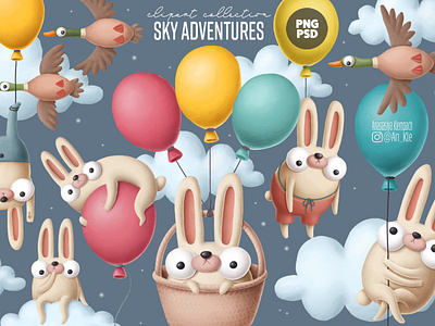 bunny with balloons clipart animals bunny cartoon character clipart creative market cute design doodle drawing easter funny illustration nursery