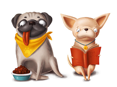 pug and chihuahua animals cartoon character dog illustration