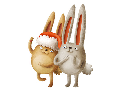 Christmas bunnies bunnies cartoon character christmas design doodle illustration kids new year nimals nursery postcard typography winter