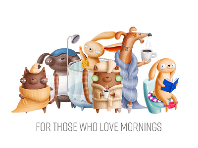 Do you love mornings? :D animals card cartoon character christmas design dogs doodle funny illustration morning nursery print sleepy typography winter