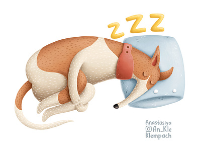 Sleepy whippet animal animals cartoon character design dog dogs doodle drawing illustration nursery typography