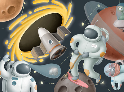 Space collection aliens animals art astronaut cartoon clipart constellations cosmos design dog illustration nasa open space planets spaceship stars ufo