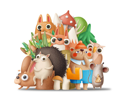 Woodland gang 3d animals autumn cartoon character design doodle forest illustration plasticine poster poster art school