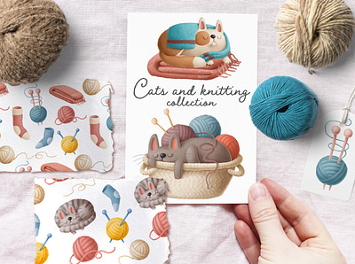 knitting illustrations animals branding cartoon cats character design doodle hand crafted hand drawn illustration knitting logo