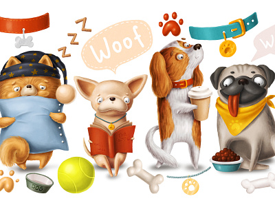 Old image animals cartoon character dog dogs doodle drawing illustration