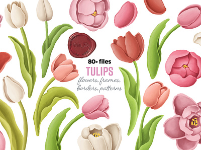tulips flowers clipart blossom clipart floral flowers illustration oil painting pastel colors spring tulips wedding decor wedding floral wedding flowers